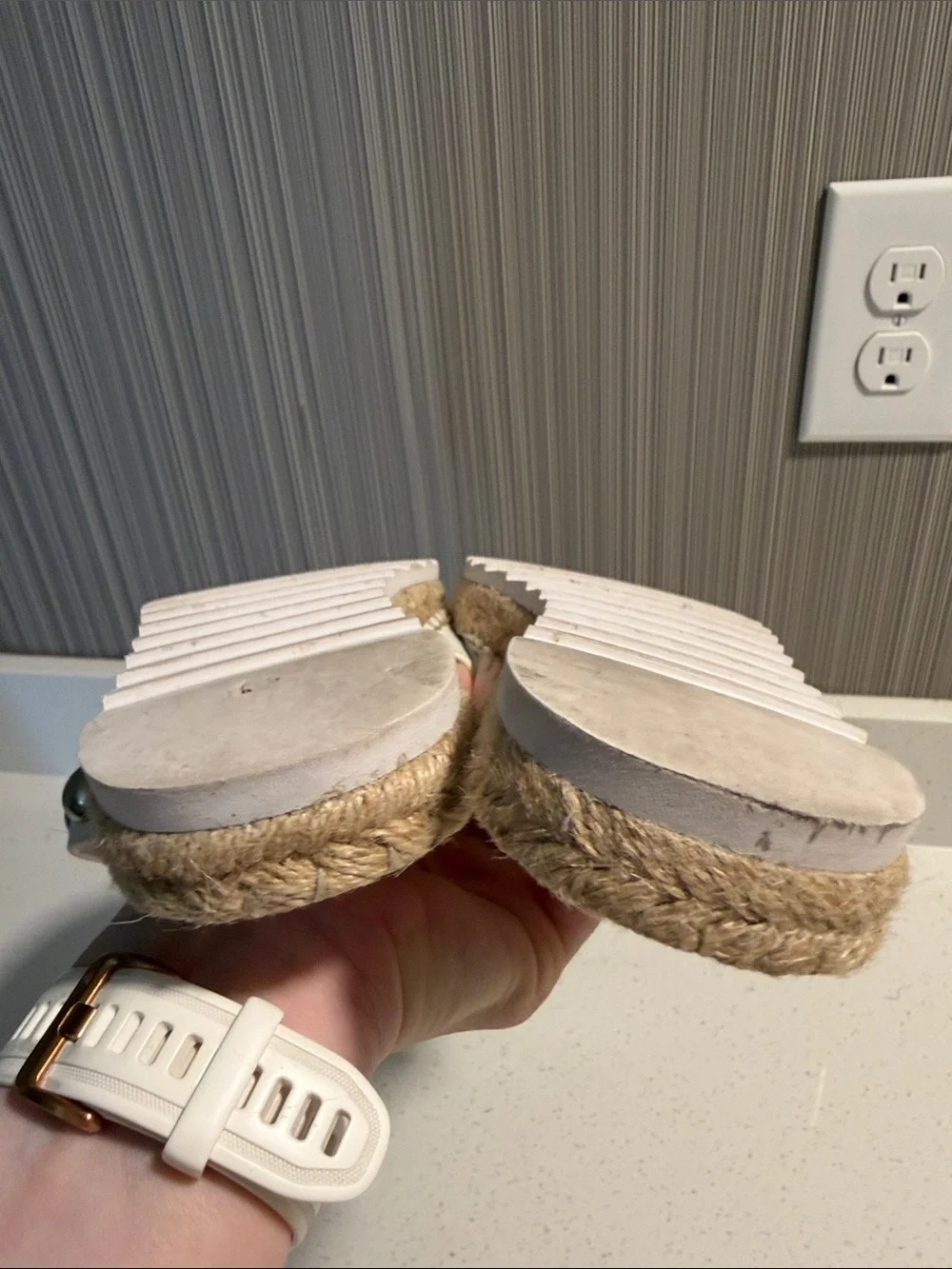 Marc Fisher White Studded Espadrille Slide Sandals